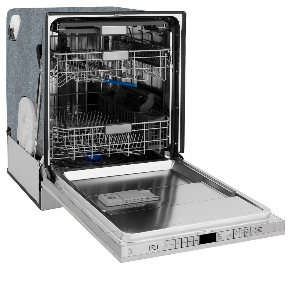ZLINE 24 in. Monument Series 3rd Rack Top Touch Control Dishwasher with Satin Stainless Steel Panel and Stainless Steel Tub, 45dBa (DWMT - SN - 24)