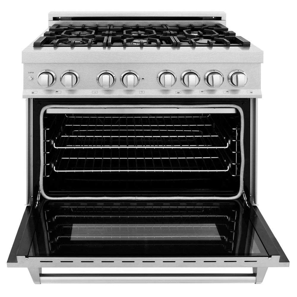 ZLINE 36 in. 4.6 cu. ft. Legacy Dual Fuel Range with 6 Burner Gas Cooktop and Electric Convection Oven in Satin Stainless Steel (RAS - SN - 36)