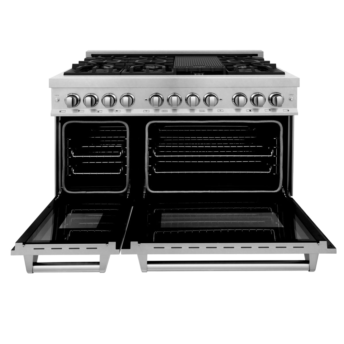 ZLINE 48 in. 6.0 cu. ft. Legacy Dual Fuel Range with 7 Burner Gas Cooktop and 2 Electric Ovens in Satin Stainless Steel (RAS - SN - 48)