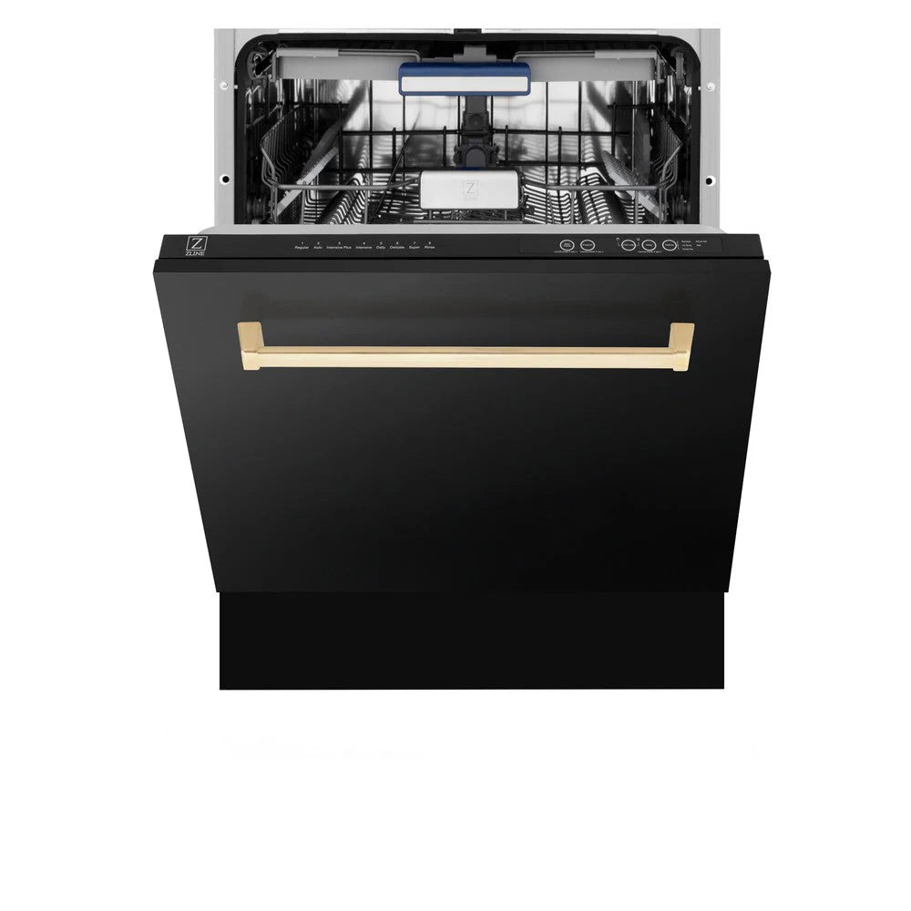ZLINE Autograph Edition 24" 3rd Rack Top Control Tall Tub Dishwasher in Black Stainless Steel with Accent Handle, 51dBa (DWVZ - BS - 24 - G)