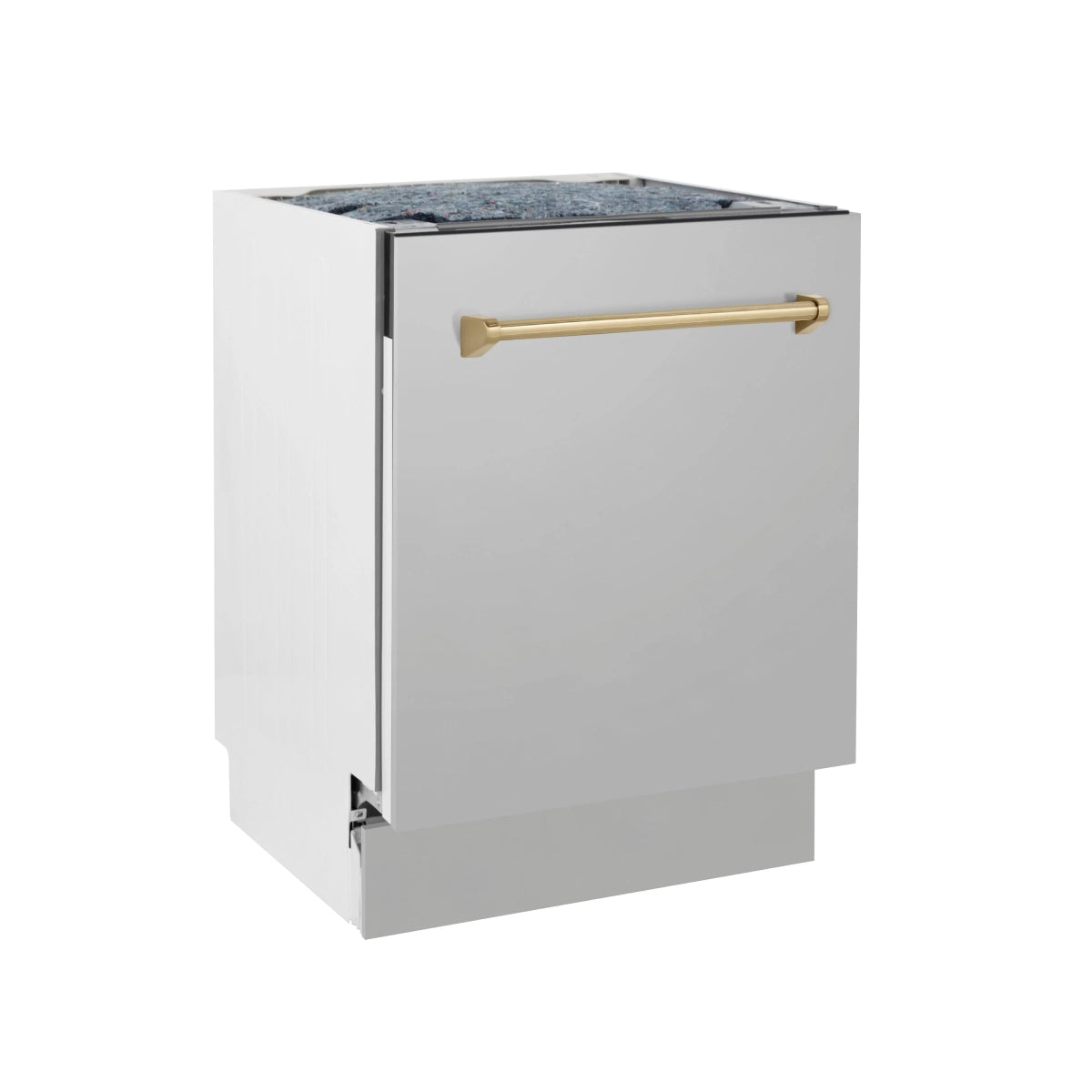 ZLINE Autograph Edition 24" Tallac Series 3rd Rack Top Control Built - In Tall Tub Dishwasher in Stainless Steel with Champagne Bronze Handle, 51dBa (DWVZ - 304 - 24 - CB)