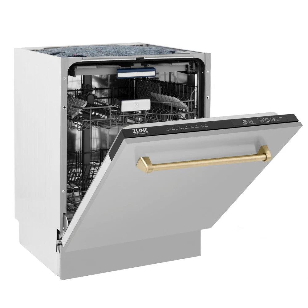 ZLINE Autograph Edition 24" Tallac Series 3rd Rack Top Control Built - In Tall Tub Dishwasher in Stainless Steel with Champagne Bronze Handle, 51dBa (DWVZ - 304 - 24 - CB)