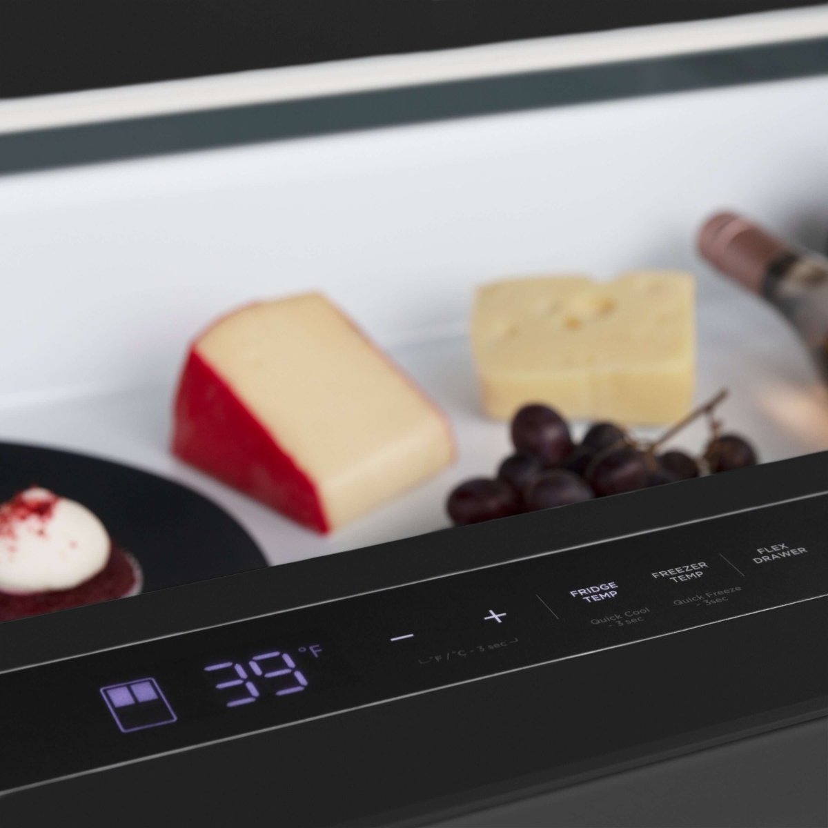 ZLINE Autograph Edition 36 in. 21.6 cu. ft Counter - Depth French Door Refrigerator with Water and Ice Dispenser in Fingerprint - Resistant Black Stainless Steel with Champagne Bronze Traditional Handles (RFMZ - W - 36 - BS - CB)