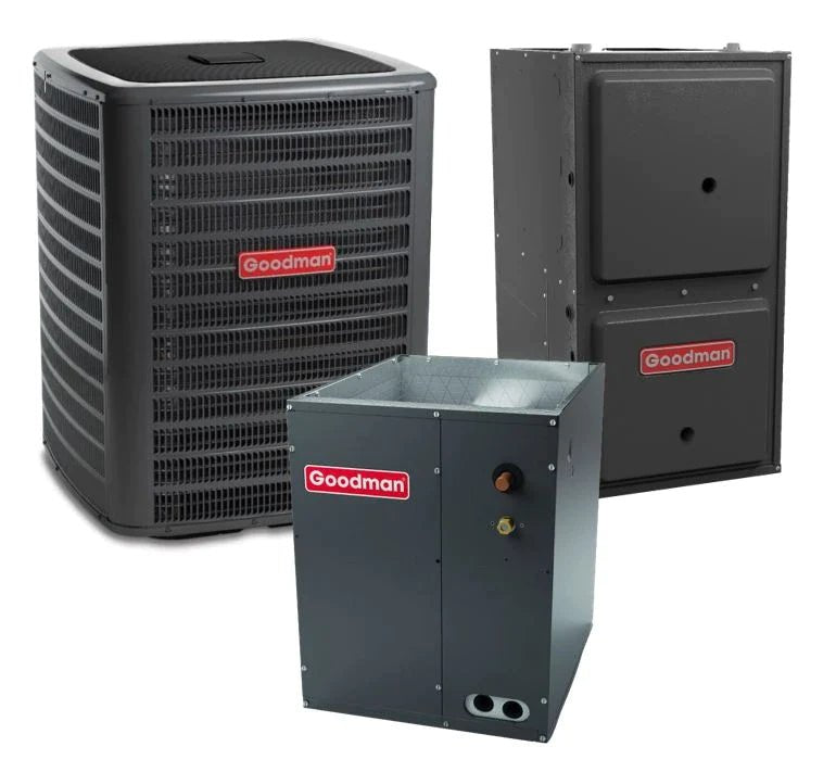 Goodman 5 TON 15.2 SEER2 Upflow AC system with 96% AFUE 120k BTU 2 stage Low NOx Furnace (GSXC706010, CAPT4961D4, GMVC961205DN)