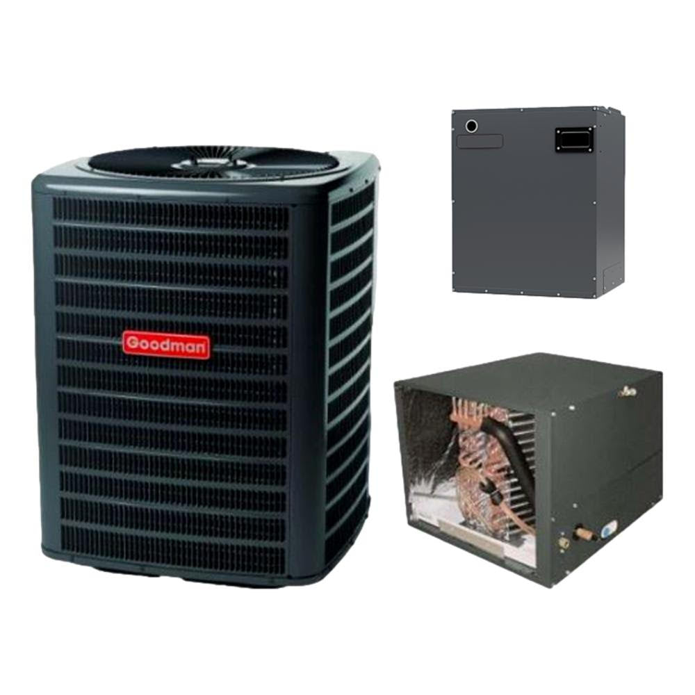 Goodman 1.5 TON 14.5 SEER2 Horizontal AC Only system with blower and coil (GSXM401810, CHPTA1822B4, MBVC1201AA-1)