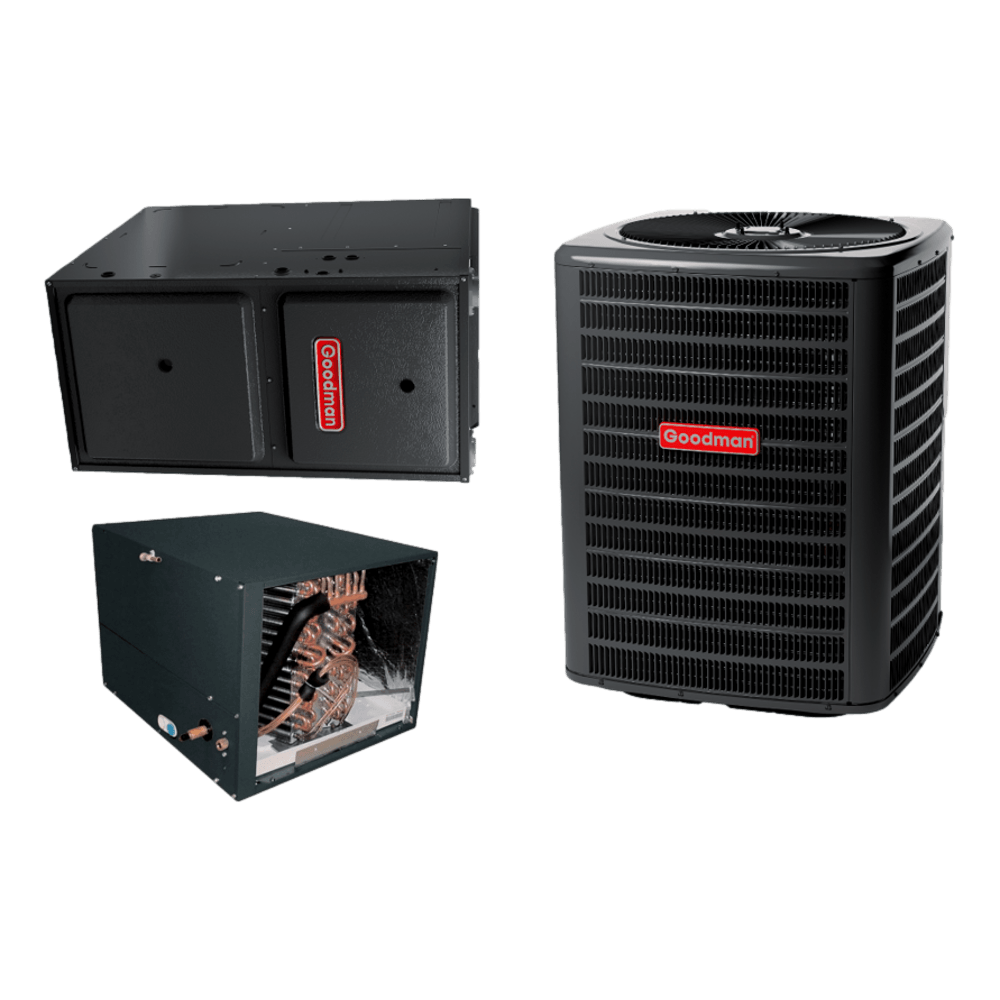 Goodman 2 TON 14.5 SEER2 Horizontal Heat Pump system with 96% AFUE 80k BTU 2 stage Low NOx Furnace (GSZH502410, CHPTA2426C4, GMVC960804CN)