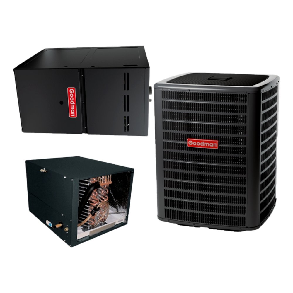 Goodman 3 TON 16.5 SEER2 Horizontal AC system with 80% AFUE 60k BTU 2 stage Furnace (GSXC703610, CHPTA3630B4, GMVC800603BN)