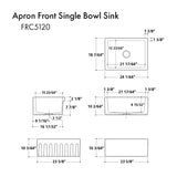 ZLINE 24" Venice Farmhouse Apron Front Reversible Single Bowl Fireclay Kitchen Sink with Bottom Grid (FRC5120)