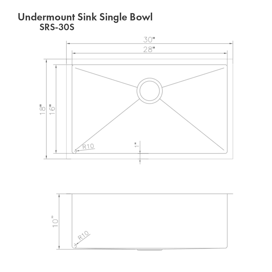 ZLINE 30" Meribel Undermount Single Bowl Kitchen Sink with Bottom Grid (SRS-30)