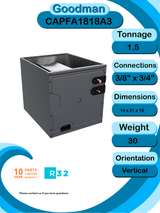 Goodman 1.5 TON 13.8 SEER2 Upflow R-32 AC System with 80% AFUE 80k BTU Low NOx furnace (GLXS3BN1810 condenser with GM9S800803BX furnace and CAPFA1818A3 coil)