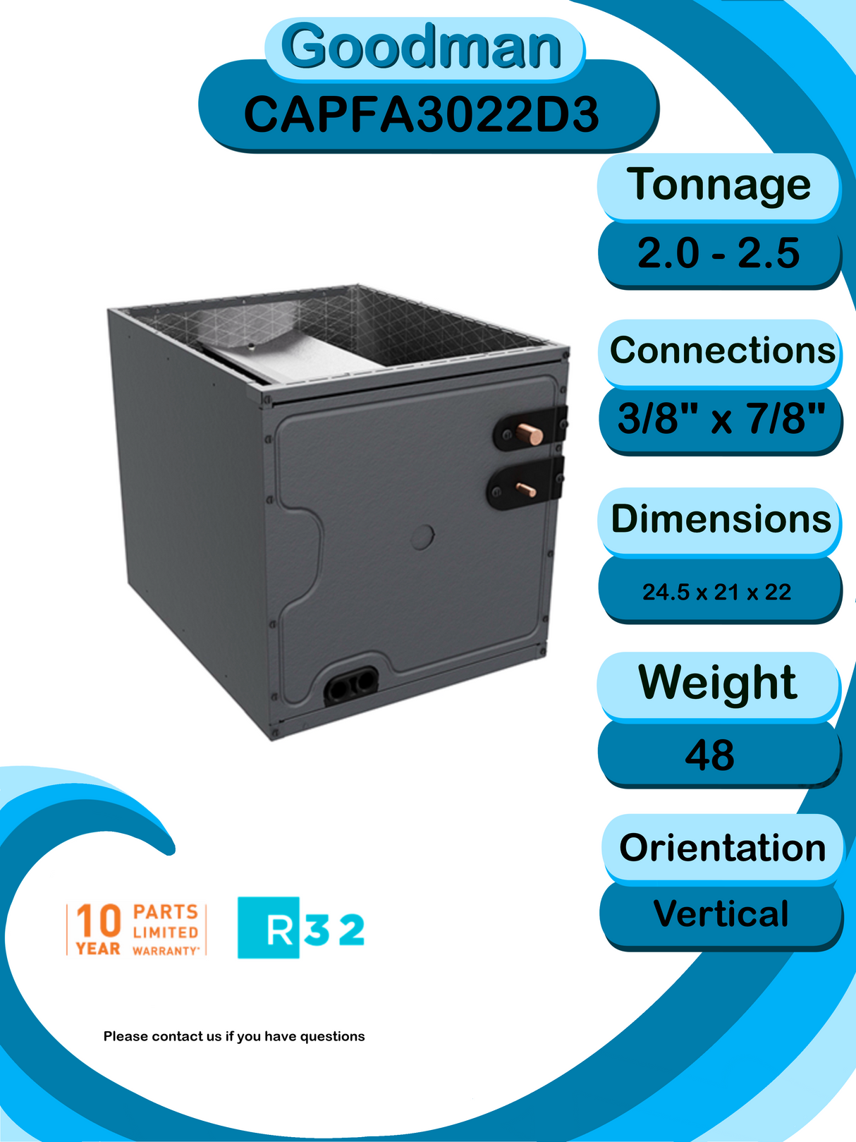 Goodman 2 TON 13.8 SEER2 Upflow R-32 AC System with 80% AFUE 80k BTU two stage furnace (GLXS3BN2410 condenser with GMVC800804CN furnace and CAPFA3022D3 coil)