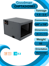 Goodman 2 TON 14.3 SEER2 Horizontal R-32 AC System with 96% AFUE 80k BTU Low NOx furnace (GLXS4BA2410 condenser with GM9S960803BN furnace and CHPTA2426B3 coil)