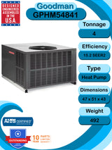 Goodman 4 TON 15.2 SEER2 Heat Pump Packaged Unit (GPHM54841)