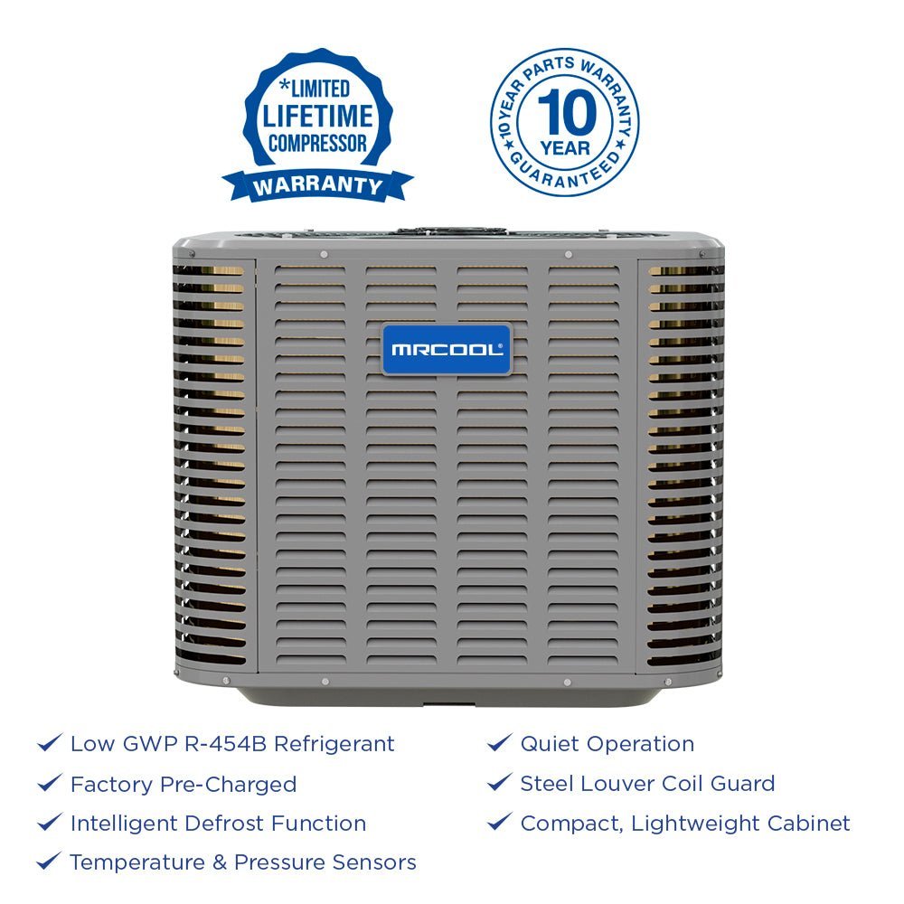 Complete MRCOOL R - 454B Heat Pump System 18k Heat Pump Condenser + 18k Multi - Position Air Handler
