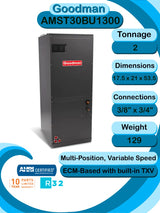 Goodman 2 TON 15.2 SEER2 Multi - Position R - 32 Heat Pump System with air handler (GLZS4BA2410 condenser and AMST30BU1300 air handler)