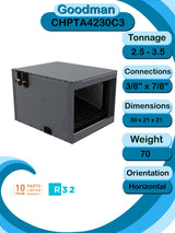 Goodman 3 TON 14 SEER2 Horizontal R - 32 AC System with 97% AFUE 80k BTU modulating Low NOx furnace (GLXS3BN3610 condenser with GMVM970804CN furnace and CHPTA4230C3 coil)
