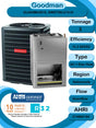 Goodman 3 TON 15.2 SEER2 R - 32 AC Only System and Front return air handler with 10kW heat kit (GLXS4MA3610 condenser and AWST36LU1310 air handler)