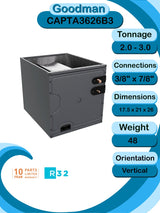Goodman 3 TON 15.2 SEER2 Upflow R - 32 AC System with 80% AFUE 80k BTU Ultra - Low NOx furnace (GLXS4MA3610 condenser with GM9S800804BU furnace and CAPTA3626B3 coil)