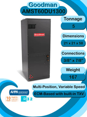 Goodman 5 TON Multi - Position Multi - Speed ECM Based R - 32 Air Handler with Internal TXV (AMST60DU1300)