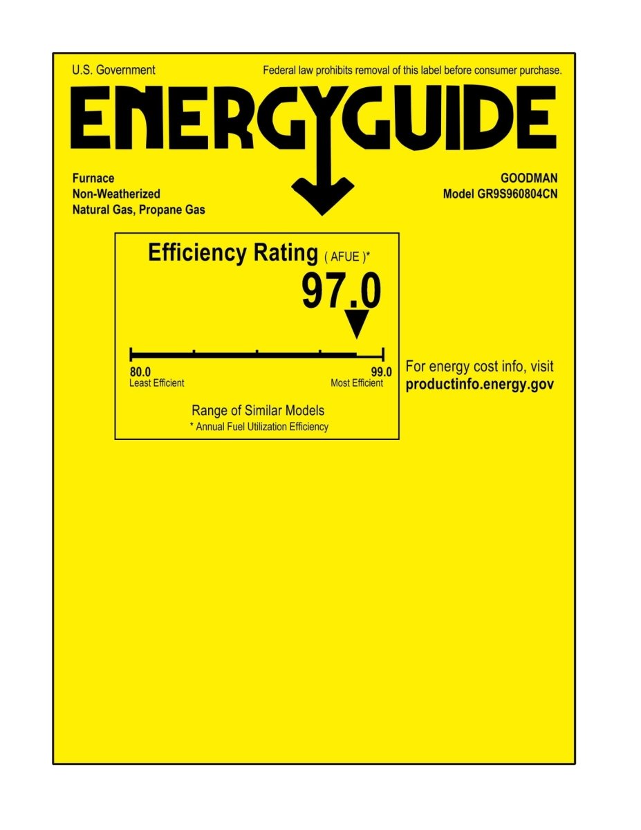 Goodman 96% AFUE 80k BTU Single Stage Upflow Furnace GR9S960804CN - Replacement for GM9S960804CN