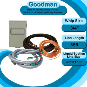 Install Kit with 3/8" and 1 1/8" Lineset, 3/4" 6ft Whip and Disconnect