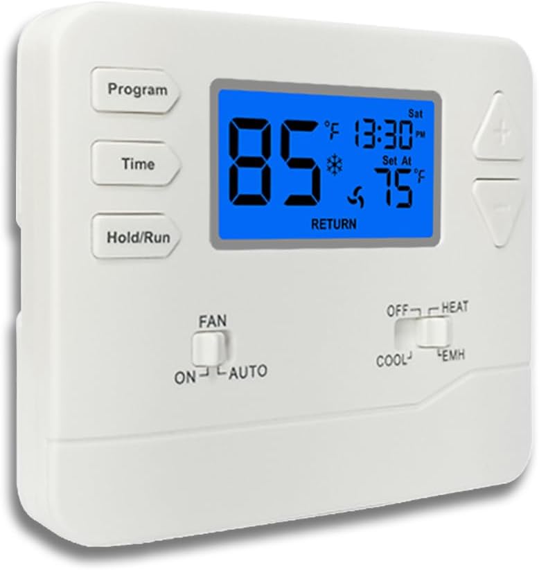 Programmable Thermostat for Heat Pump, 2 Heat/1 Cool or 1 Heat/1 Cool, 7 - Day & 5 - 1 - 1 Scheduling, Easy DIY Install, Blue Backlit Display