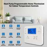 Programmable Thermostat for Heat Pump, 2 Heat/1 Cool or 1 Heat/1 Cool, 7 - Day & 5 - 1 - 1 Scheduling, Easy DIY Install, Blue Backlit Display