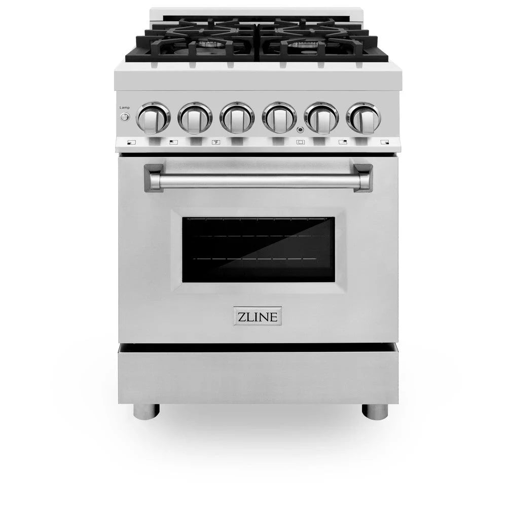 ZLINE 24 in. 2.8 cu. ft. Legacy Dual Fuel Range with 4 Burner Gas Cooktop and Electric Convection Oven in Stainless Steel (RA24)