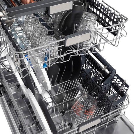 ZLINE 24 in. Monument Series 3rd Rack Top Touch Control Dishwasher with Satin Stainless Steel Panel and Stainless Steel Tub, 45dBa (DWMT - SN - 24)