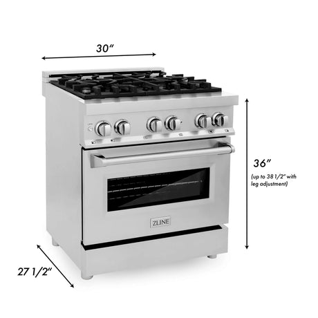 ZLINE 30 in. 4.0 cu. ft. Legacy Dual Fuel Range with 4 Burner Gas Cooktop and Electric Convection Oven in Stainless Steel (RA30)
