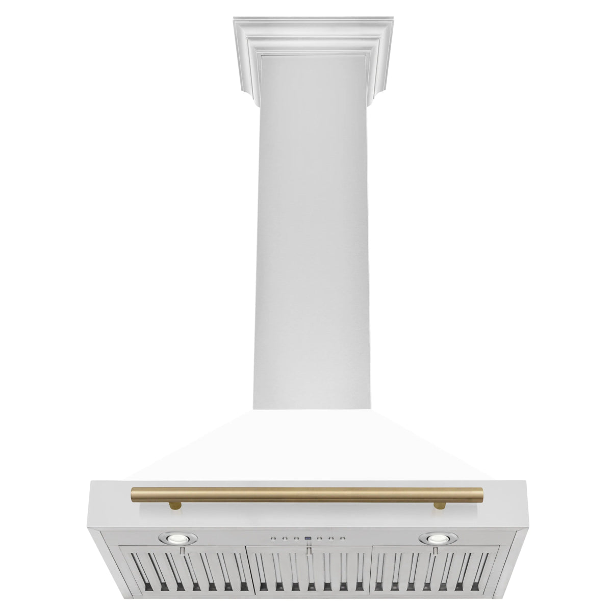 ZLINE 30 in. Autograph Edition Convertible Stainless Steel Range Hood with White Matte Shell and Champagne Bronze Accents (KB4STZ - WM30 - CB)