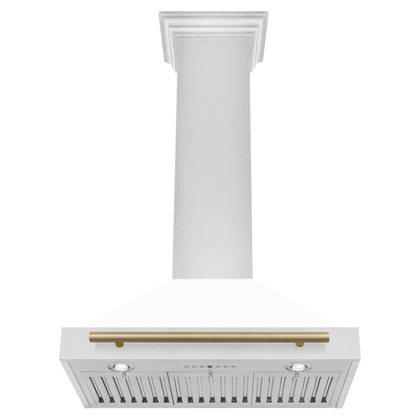 ZLINE 30 in. Autograph Edition Convertible Stainless Steel Range Hood with White Matte Shell and Champagne Bronze Accents (KB4STZ - WM30 - CB)