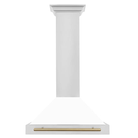 ZLINE 30 in. Autograph Edition Convertible Stainless Steel Range Hood with White Matte Shell and Champagne Bronze Accents (KB4STZ - WM30 - CB)