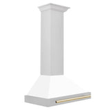 ZLINE 30 in. Autograph Edition Convertible Stainless Steel Range Hood with White Matte Shell and Polished Polished Gold Accents (KB4STZ - WM30 - G)