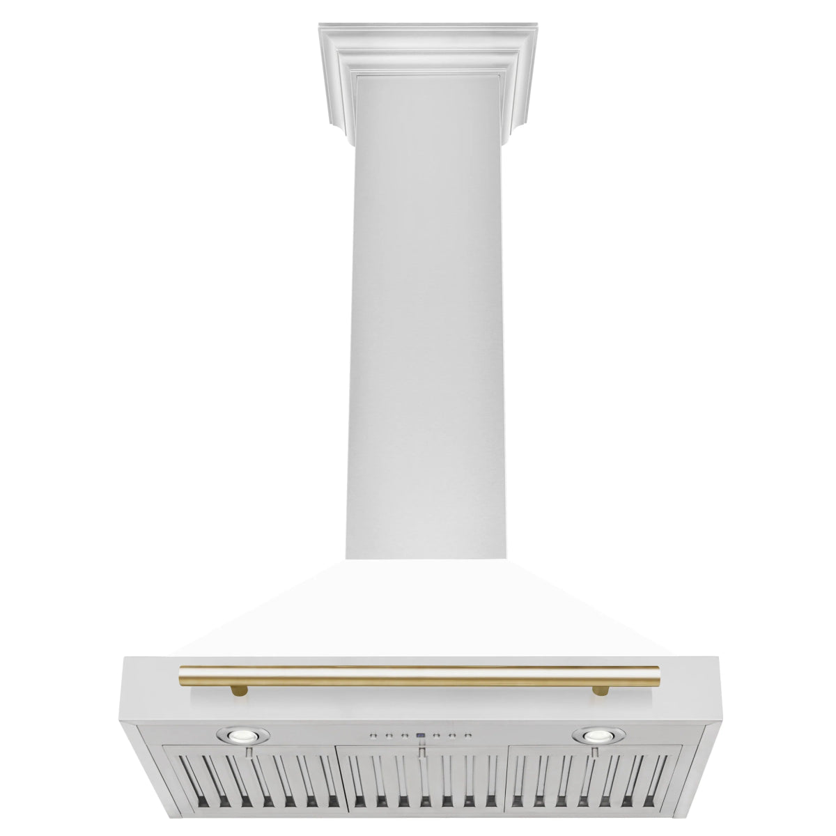 ZLINE 30 in. Autograph Edition Convertible Stainless Steel Range Hood with White Matte Shell and Polished Polished Gold Accents (KB4STZ - WM30 - G)