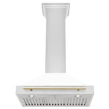 ZLINE 30 in. Autograph Edition Convertible Stainless Steel Range Hood with White Matte Shell and Polished Polished Gold Accents (KB4STZ - WM30 - G)