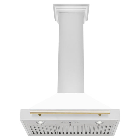 ZLINE 30 in. Autograph Edition Convertible Stainless Steel Range Hood with White Matte Shell and Polished Polished Gold Accents (KB4STZ - WM30 - G)