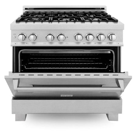 ZLINE 36 in. 4.6 cu. ft. Legacy Dual Fuel Range with 6 Burner Gas Cooktop and Electric Convection Oven in Satin Stainless Steel (RAS - SN - 36)