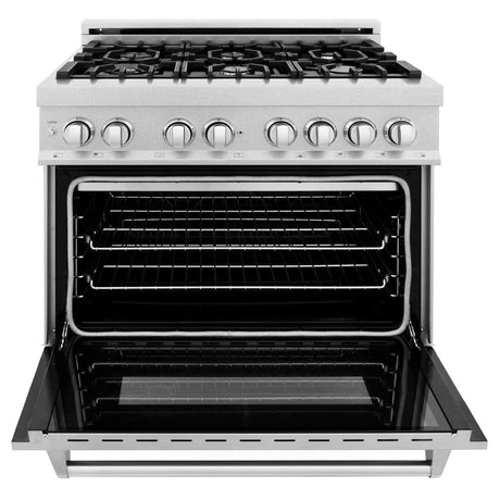 ZLINE 36 in. 4.6 cu. ft. Legacy Dual Fuel Range with 6 Burner Gas Cooktop and Electric Convection Oven in Satin Stainless Steel (RAS - SN - 36)