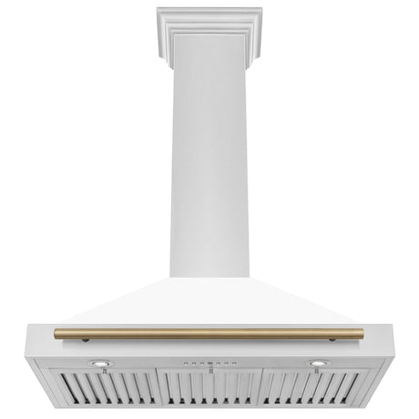 ZLINE 36 in. Autograph Edition Convertible Stainless Steel Range Hood with White Matte Shell and Champagne Bronze Accents (KB4STZ - WM36 - CB)