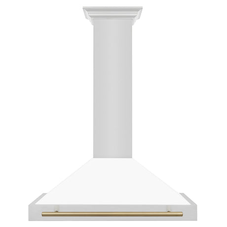 ZLINE 36 in. Autograph Edition Convertible Stainless Steel Range Hood with White Matte Shell and Champagne Bronze Accents (KB4STZ - WM36 - CB)