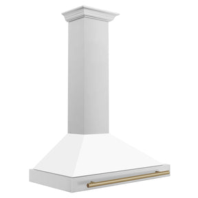 ZLINE 36 in. Autograph Edition Convertible Stainless Steel Range Hood with White Matte Shell and Champagne Bronze Accents (KB4STZ - WM36 - CB)