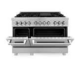 ZLINE 48 in. 6.0 cu. ft. Legacy Dual Fuel Range with 7 Burner Gas Cooktop and 2 Electric Ovens in Satin Stainless Steel (RAS - SN - 48)