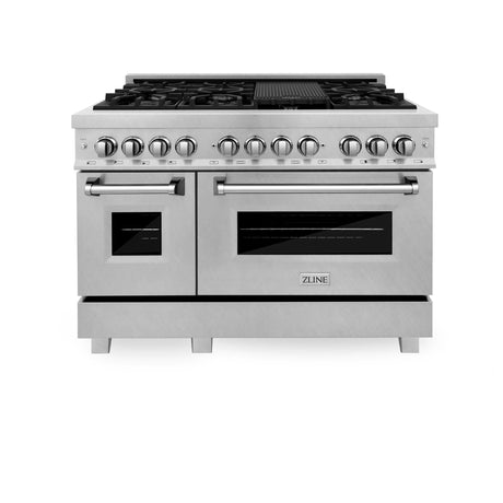 ZLINE 48 in. 6.0 cu. ft. Legacy Dual Fuel Range with 7 Burner Gas Cooktop and 2 Electric Ovens in Satin Stainless Steel (RAS - SN - 48)