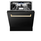 ZLINE Autograph Edition 24" 3rd Rack Top Control Tall Tub Dishwasher in Black Stainless Steel with Accent Handle, 51dBa (DWVZ - BS - 24 - G)