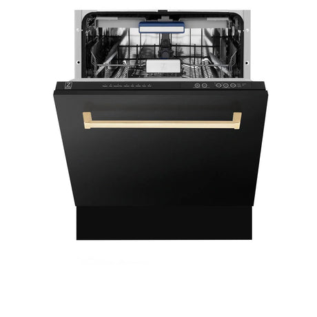ZLINE Autograph Edition 24" 3rd Rack Top Control Tall Tub Dishwasher in Black Stainless Steel with Accent Handle, 51dBa (DWVZ - BS - 24 - G)
