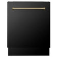 ZLINE Autograph Edition 24" 3rd Rack Top Control Tall Tub Dishwasher in Black Stainless Steel with Champagne Bronze Handle, 51dBa (DWVZ - BS - 24 - CB)