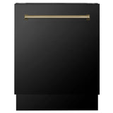 ZLINE Autograph Edition 24" 3rd Rack Top Control Tall Tub Dishwasher in Black Stainless Steel with Champagne Bronze Handle, 51dBa (DWVZ - BS - 24 - CB)