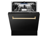 ZLINE Autograph Edition 24" 3rd Rack Top Control Tall Tub Dishwasher in Black Stainless Steel with Champagne Bronze Handle, 51dBa (DWVZ - BS - 24 - CB)