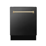 ZLINE Autograph Edition 24" 3rd Rack Top Control Tall Tub Dishwasher in Black Stainless Steel with Champagne Bronze Handle, 51dBa (DWVZ - BS - 24 - CB)